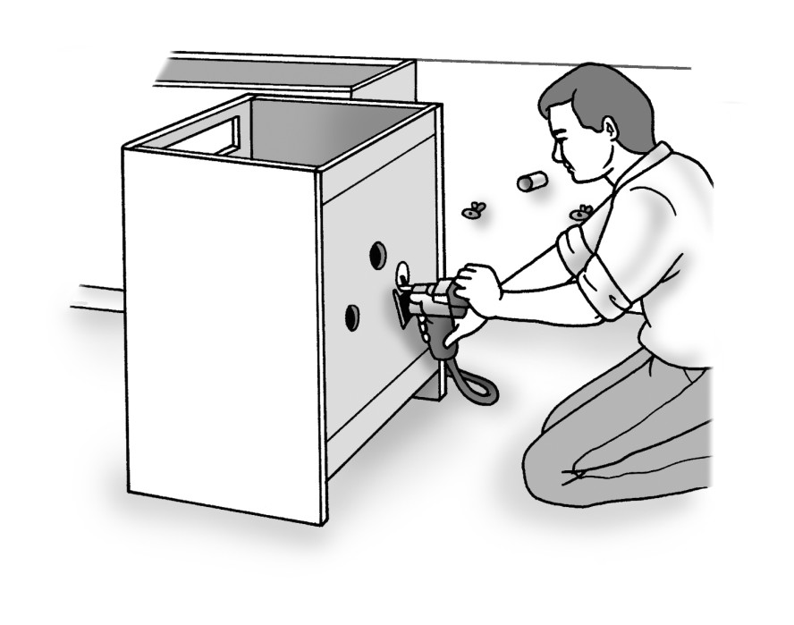 Figure 2-8: Cut openings in the back panel of the sink base cabinet for the drain line and water supply lines.